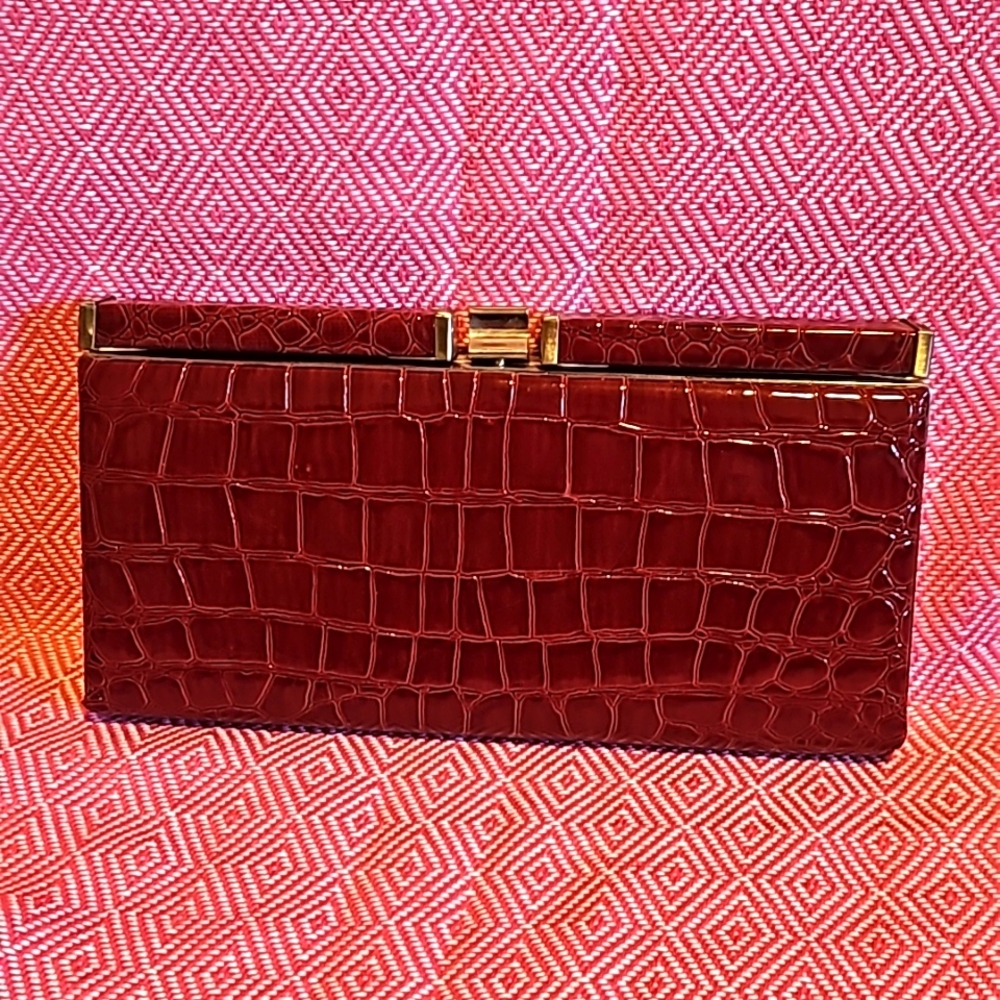 Ann Taylor’s Loft, Burgundy Red, Clutch Croc, Skin Embossed Leather Bag
